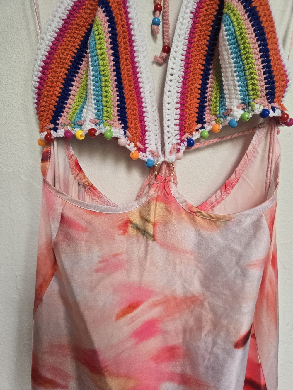 H&Y Collection Crochet Rainbow Halter Maxi Dress Boho Festival Y2K L - Picture 7 of 17